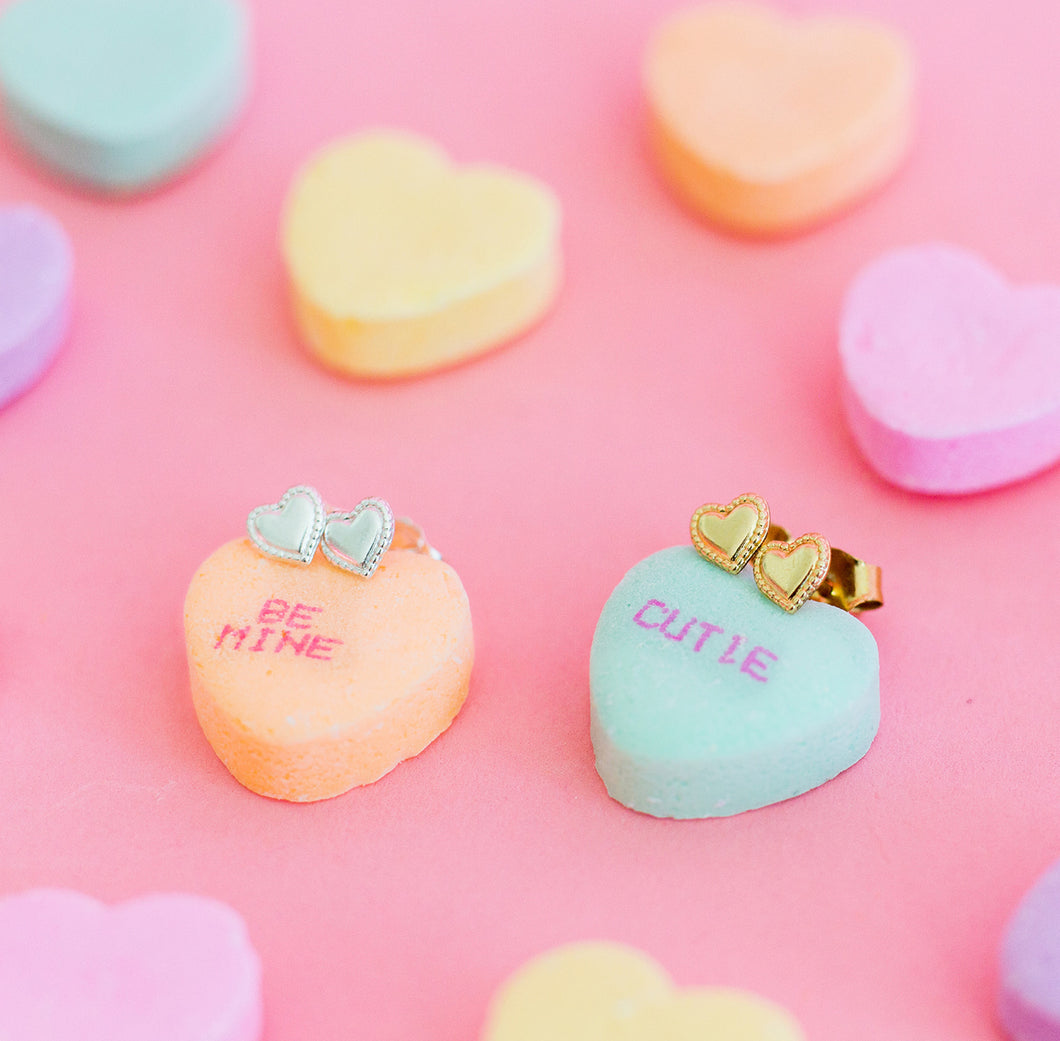 TINY HEARTS STUDS - SILVER + GOLD